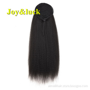 Wholesale Price Wigs Black In Afro Kinky Straight Ponytail Hairpieces With Elastic Band Comb Drawstring Ponytail Hair Extension